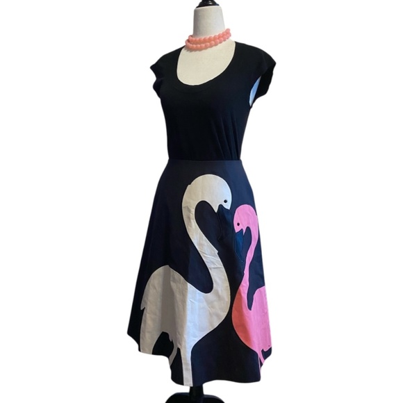 Kate Spade Cotton retro style a-line midi flamingo skirt. Sz 2 - Picture 5 of 16